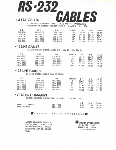 Arrick Computer cables
