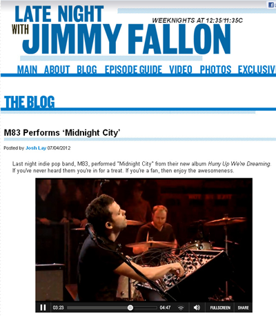Synthesizer.com M83 on Jimmy Fallon 2012