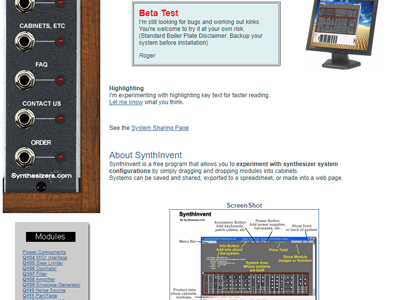 Synthesizers.com SynthInvent web page